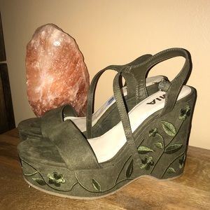 MIA Green Suede Wedges